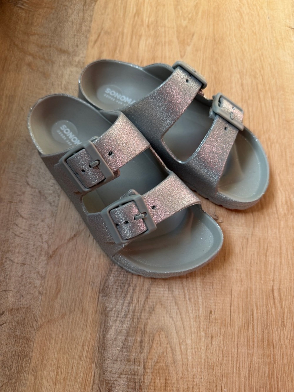 Sonoma Kids Glitter Double-Buckle Sandals in Metallic Silver size toddler 11/12